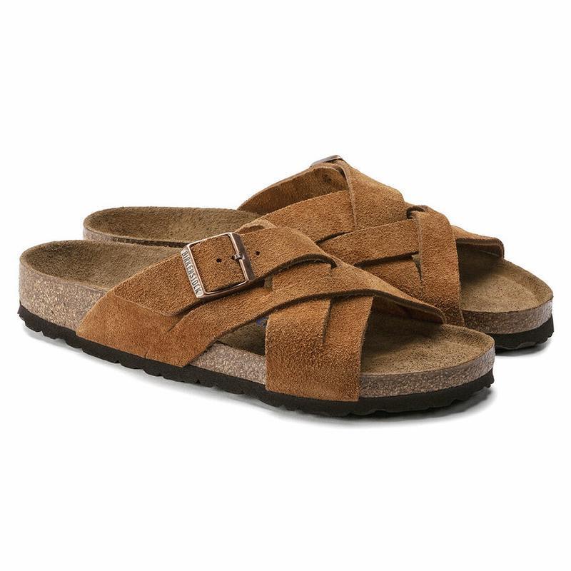 Birkenstock Lugano Soft Footbed Ruskind Sandaler Dame Brune | DK 349WNB